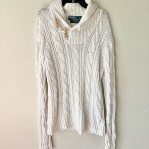Polo Ralph Lauren White Linen Pima Cotton Cable Knit Sweater